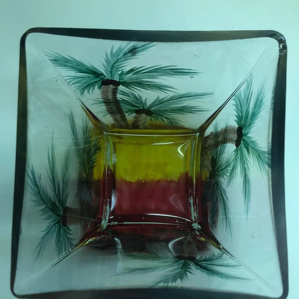 Tropical Palm Glass Vase • 4” x 4” x 4”